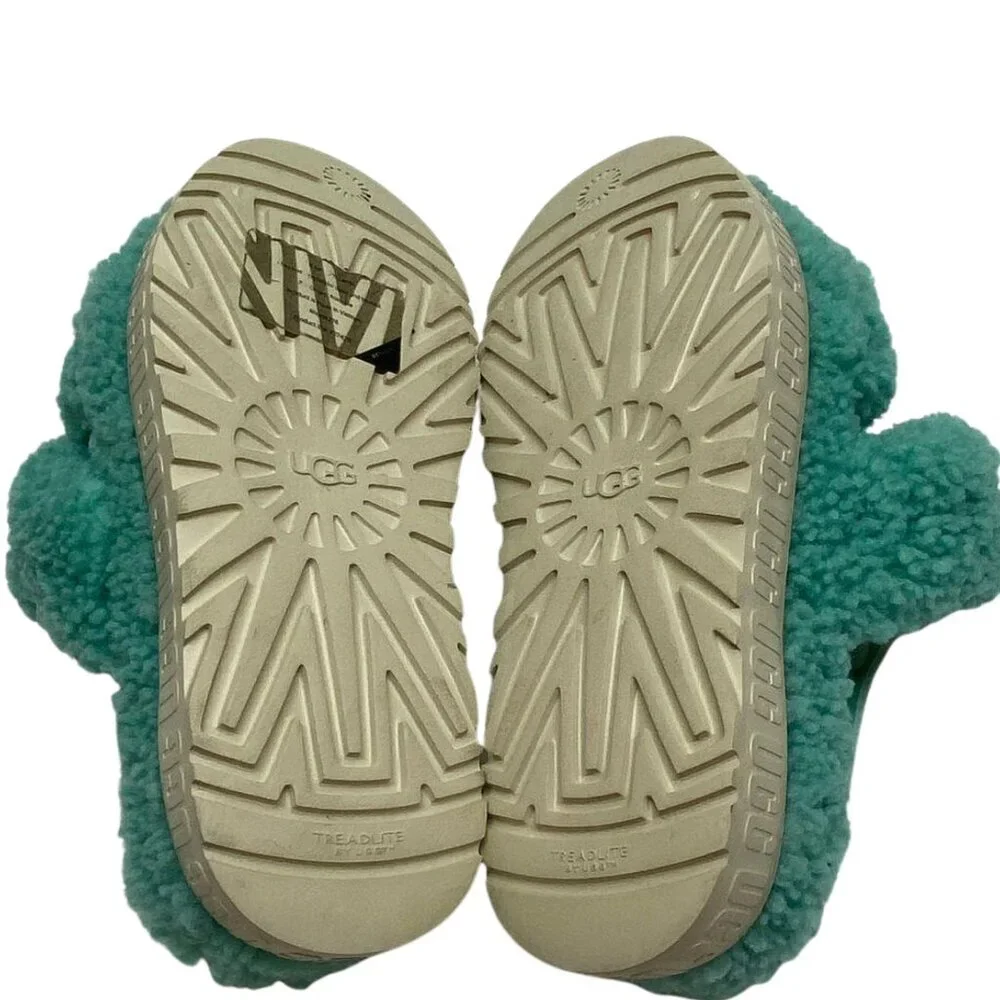 UGG Oh Fluffita Curly Sheepskin Strappy Slippers Green Size 9